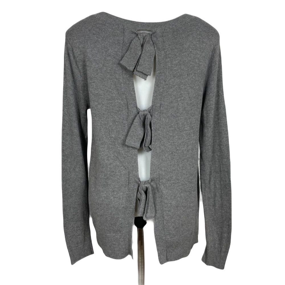 🔴 New York & Co Gray Long Sleeve Open-Back Bows Pullover Sweater Size Small - Picture 2 of 2